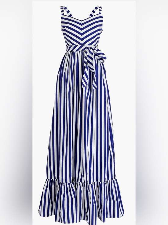 J. Crew Dresses & Skirts - J. Crew Nautical Blue and White Striped Maxi Dress with Tie Waist & Full Skirt